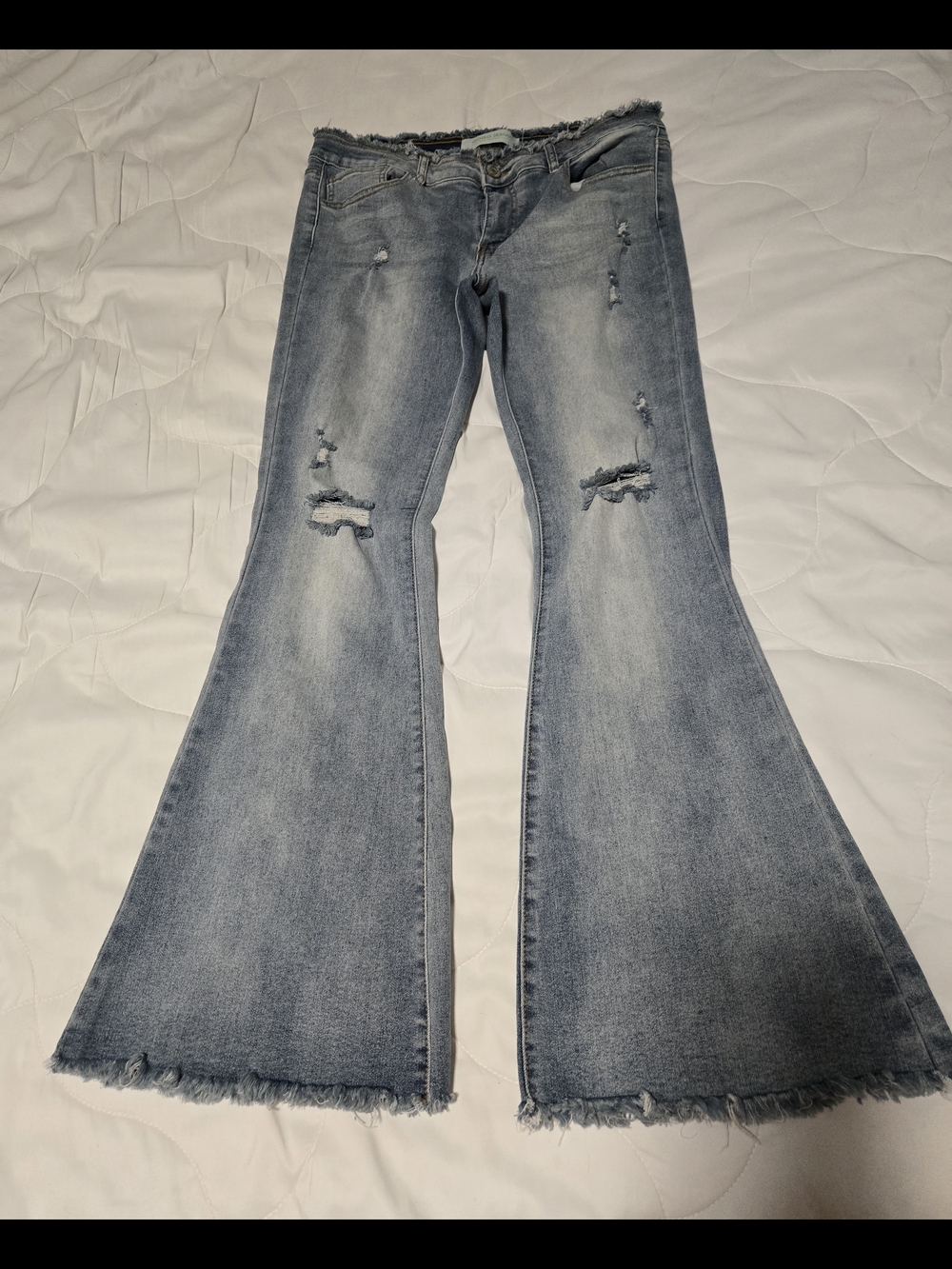GOGO Light Blue Ripped Flare Jeans with Frayed Hem